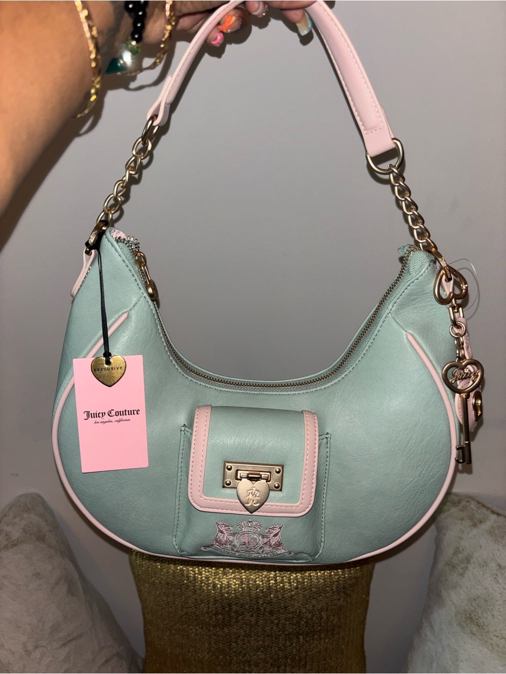 Juicy Couture Mint & Pale Pink Shoulder Hobo Bag